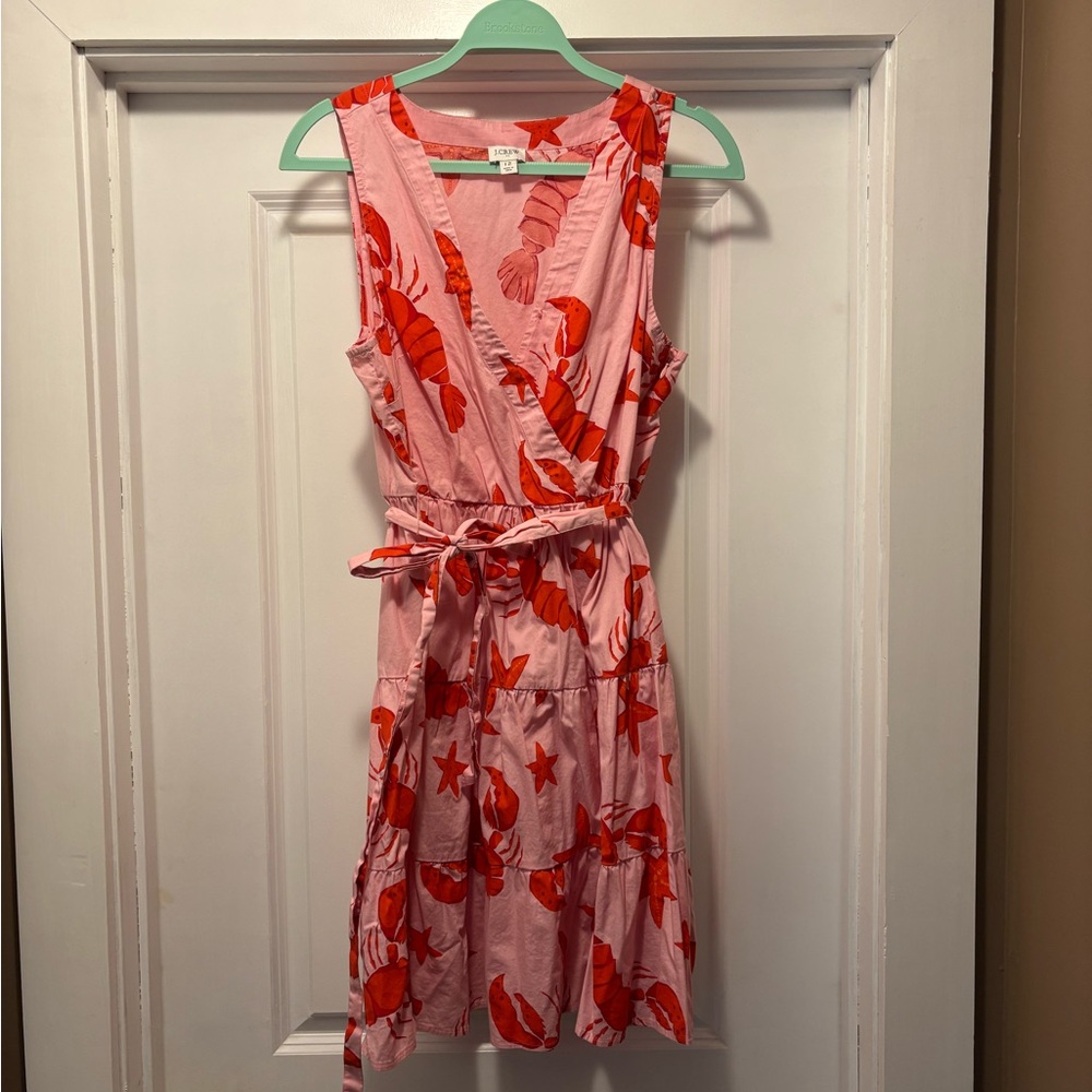 J.Crew Factory Pink Lobster Print Sleeveless Dress Size L